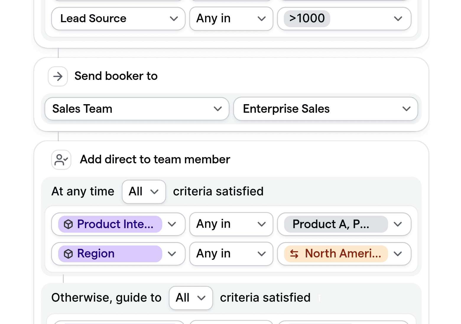 Customizable routing logic setup for sales and business development qualification and team assignment.
