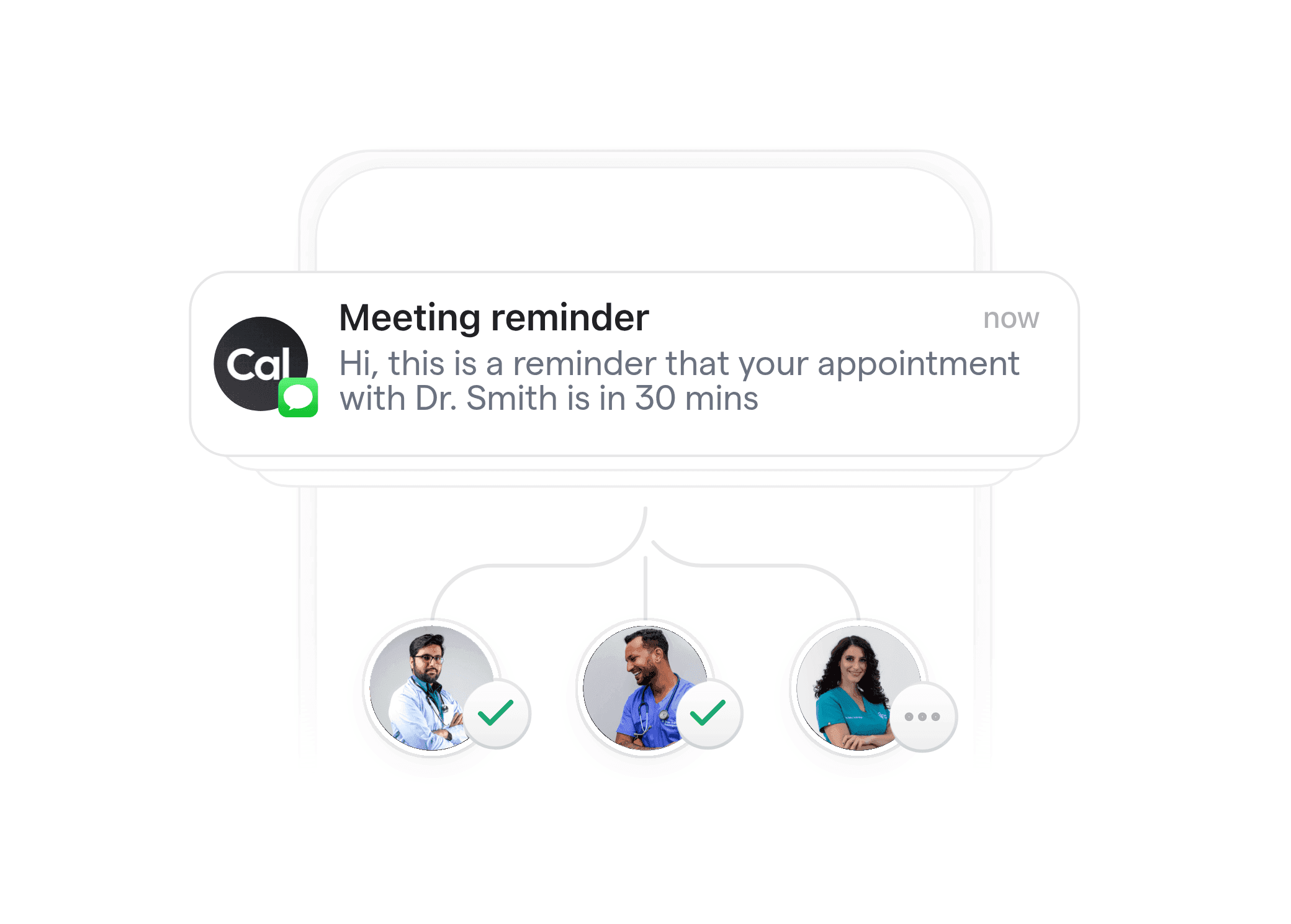 Example of a Cal.com SMS reminder for a medical appointment, received by a patient before their visit.