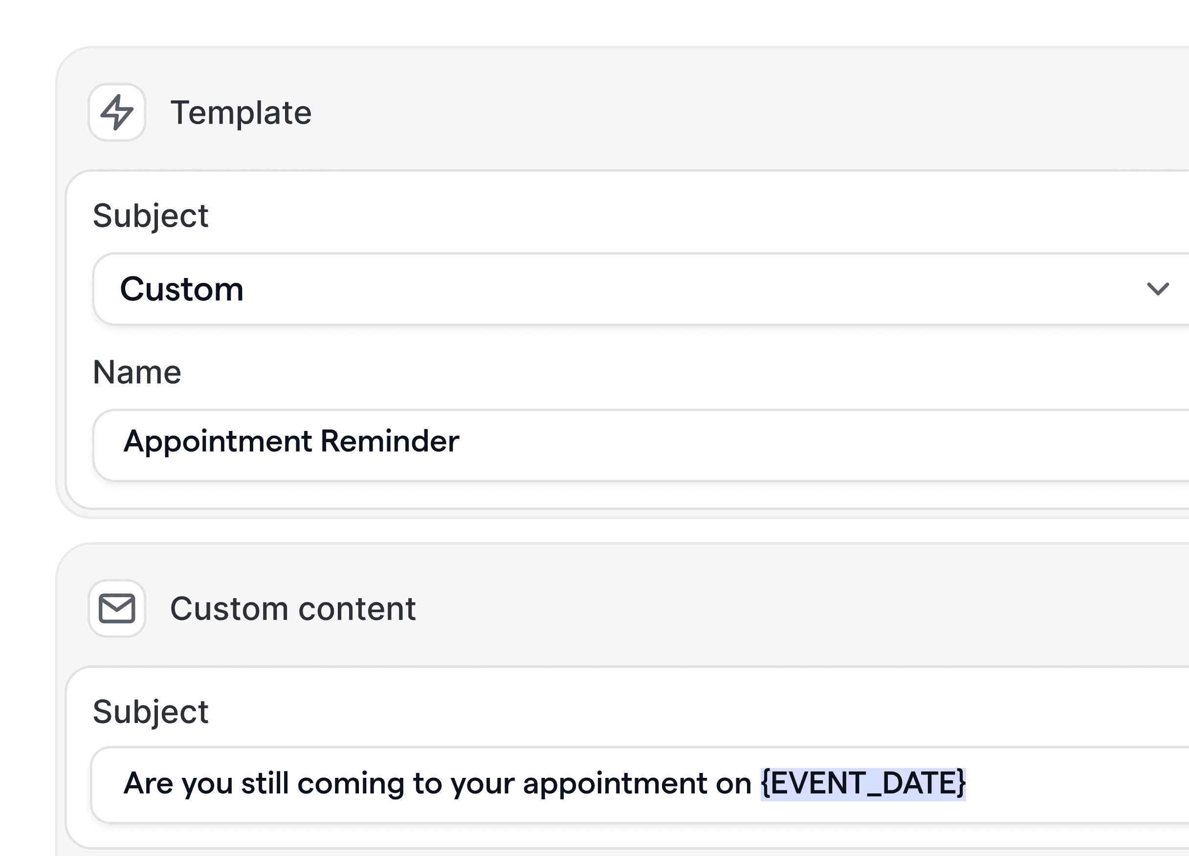 Customizable email or SMS template for a healthcare appointment reminder, tailored to patient communication needs.