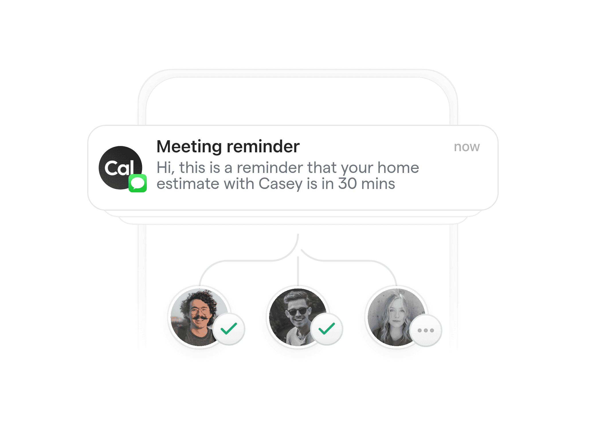 Image showing a Cal.com meeting reminder on mobile for a contractor home estimate appointment, with attendee responses.