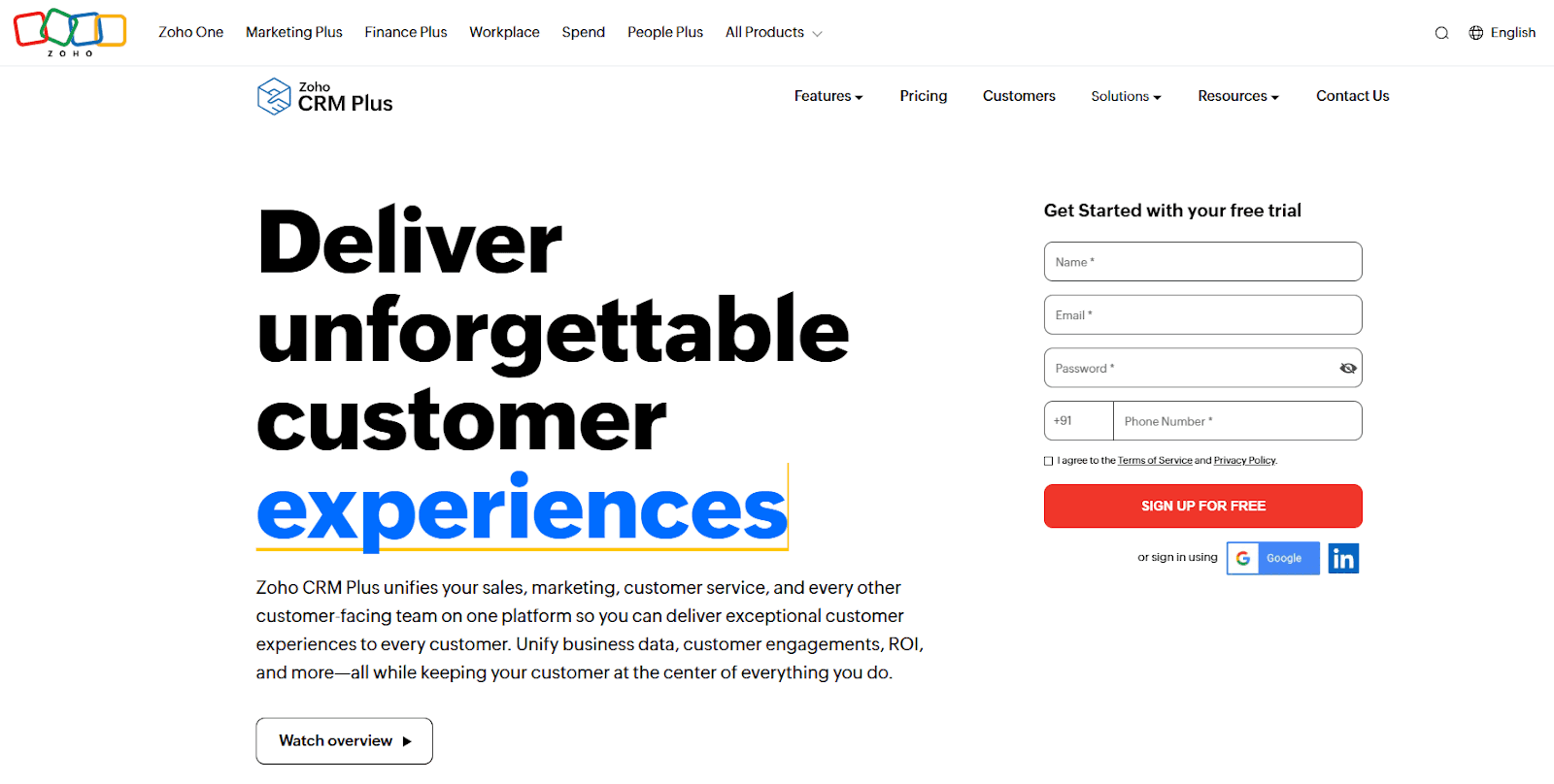Zoho homepage