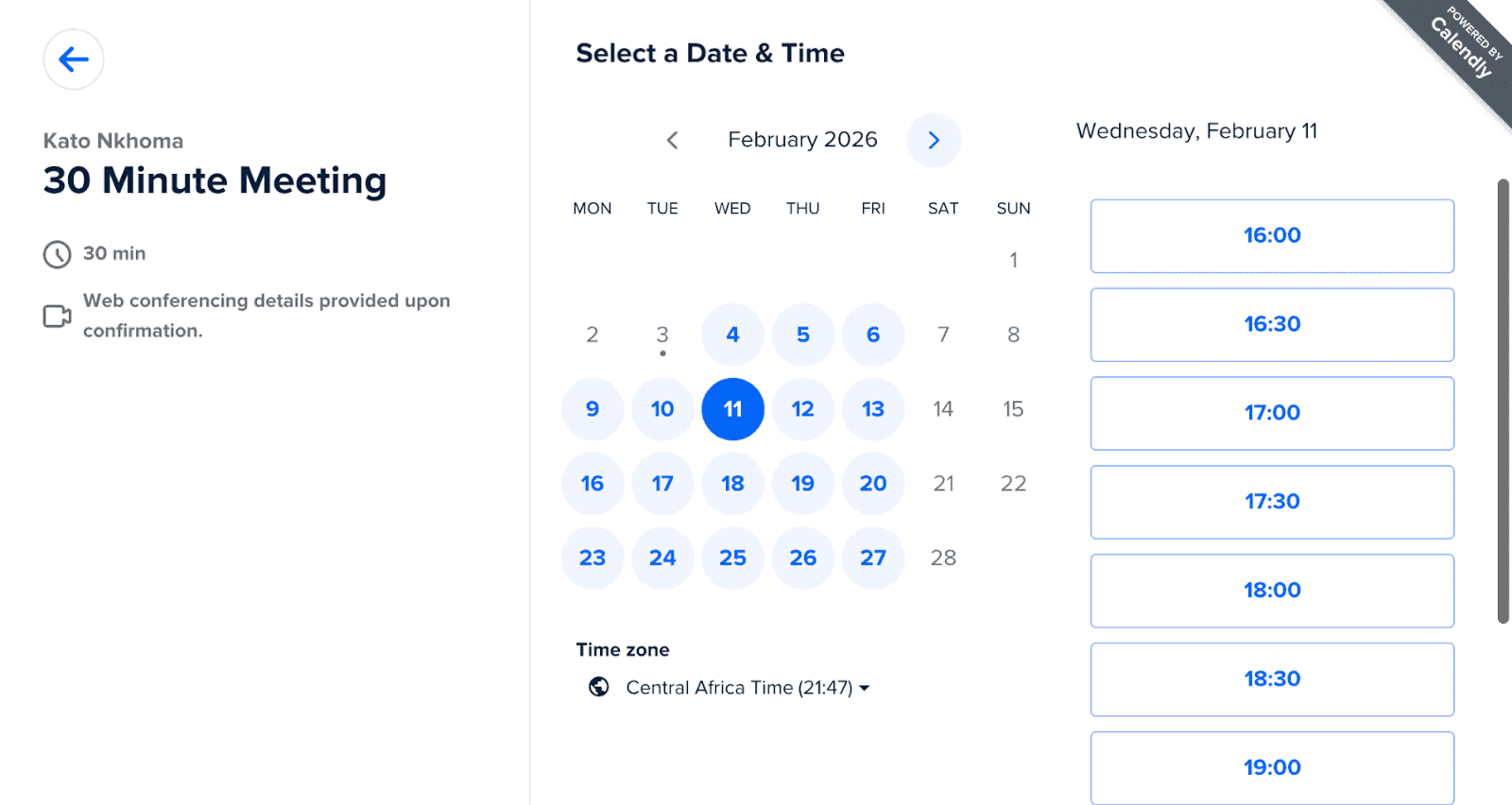 Setting availability in Calendly.