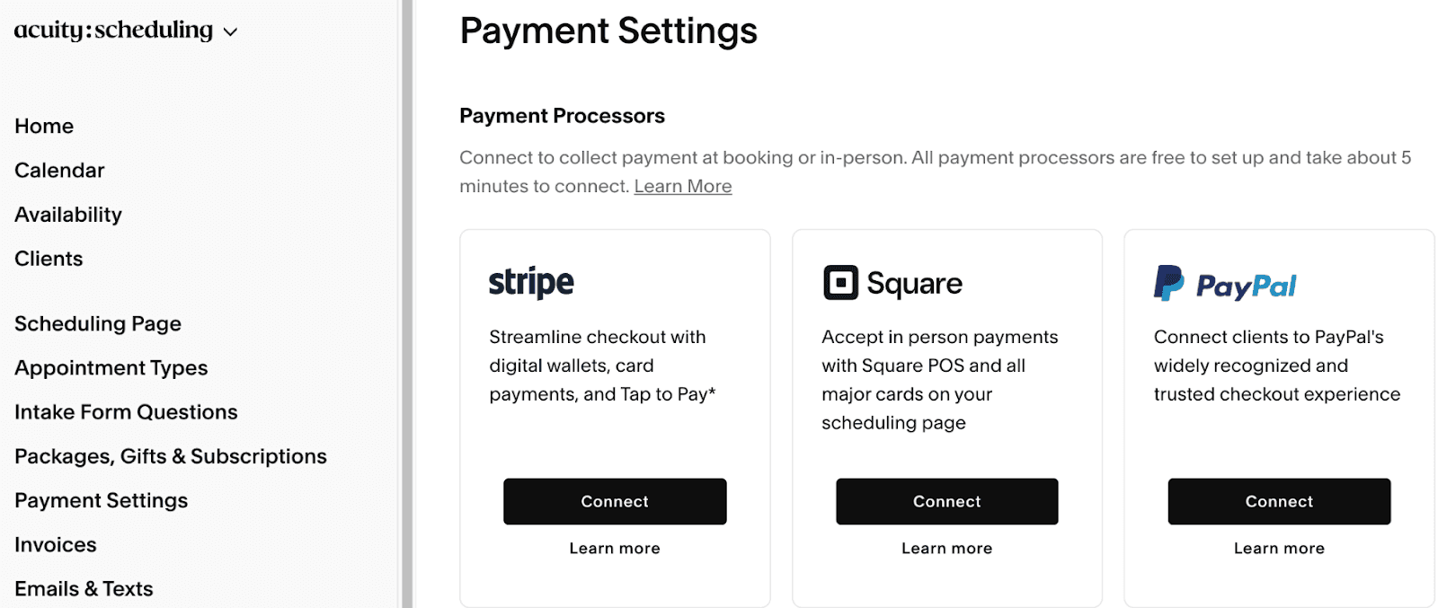 Connecting payment processors in Acuity